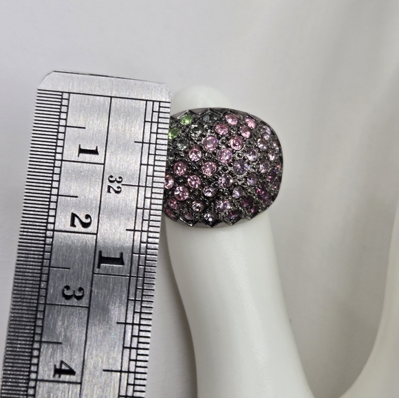 Swarovski Crystal Elements Gunmetal Statement Ring Pink Green Size 7 Prom - Picture 7 of 10